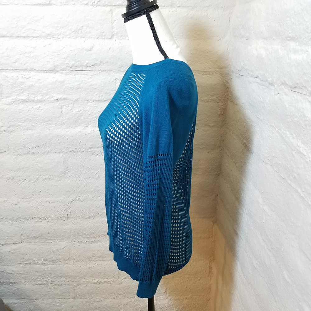 EXPRESS OPEN KNIT MESH TEAL BLUE SWEATER SMALL - Picture 3 of 5
